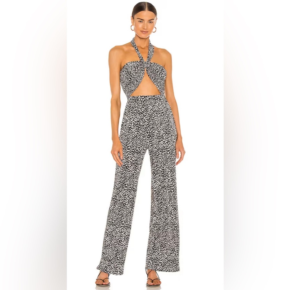 LPA Black and White Twist Halter Jumpsuit